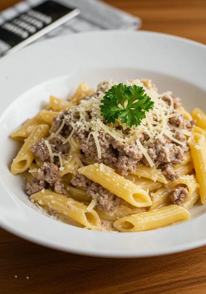 Creamy Garlic Parmesan Ground Beef Pasta
